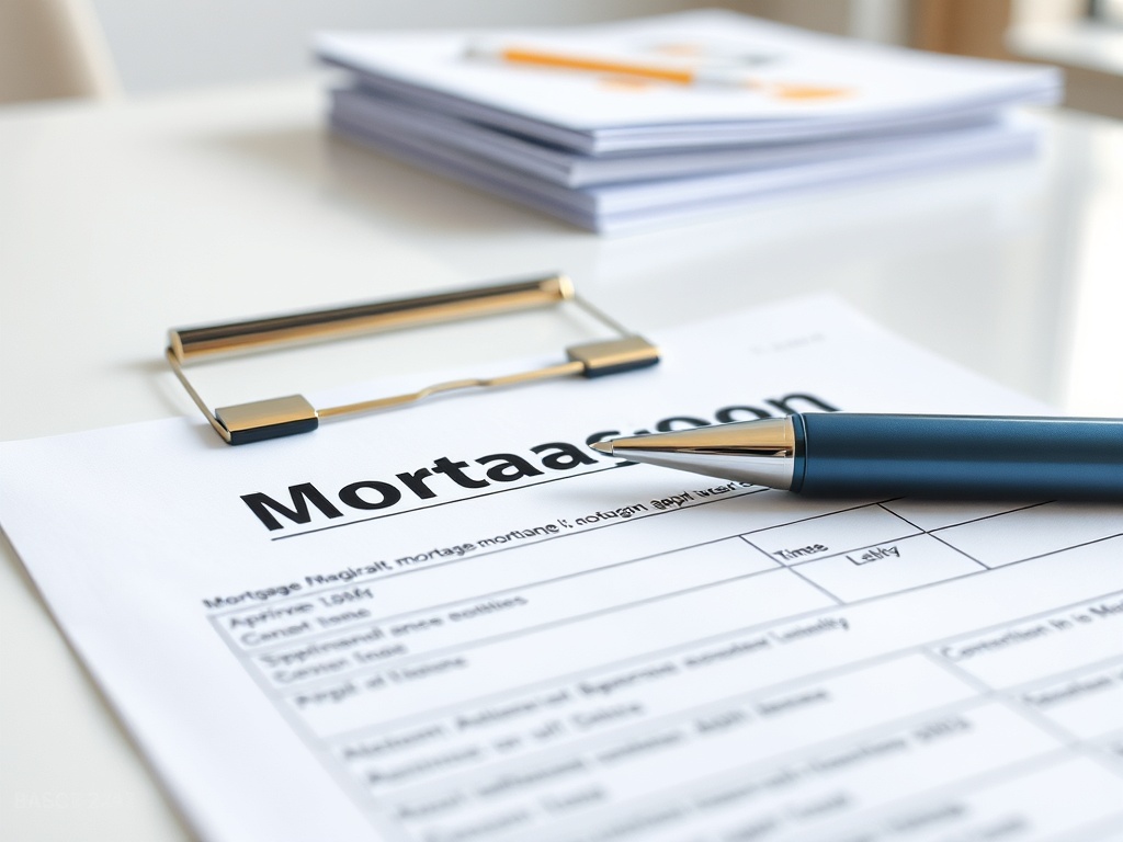 На столе лежит документ с заголовком "Mortaacon" и синяя ручка рядом с ним. Фон - настольные папки.